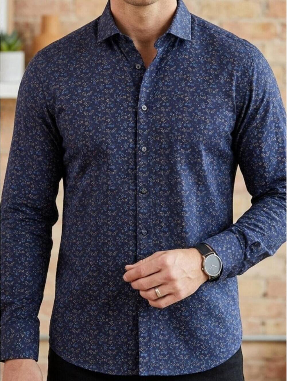Bruun & Stengade Long Sleeve Button Up Dress Shirt Men's Medium 100% Cotton